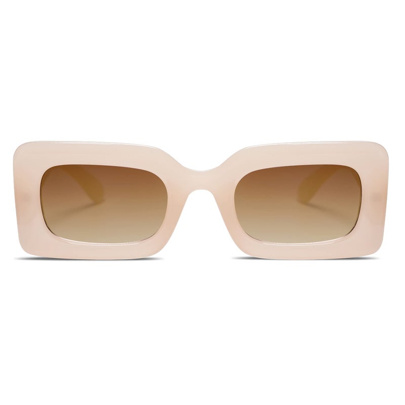 SOJOS Retro 90s Nude Rectangle Sunglasses Womens Mens Trendy Chunky Glasses Beige Frame Brown Lens - Image 5