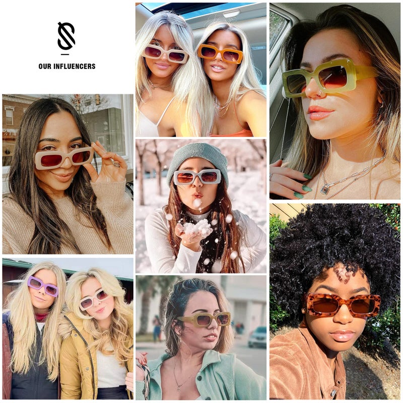 SOJOS Retro 90s Nude Rectangle Sunglasses Womens Mens Trendy Chunky Glasses Beige Frame Brown Lens - Image 2