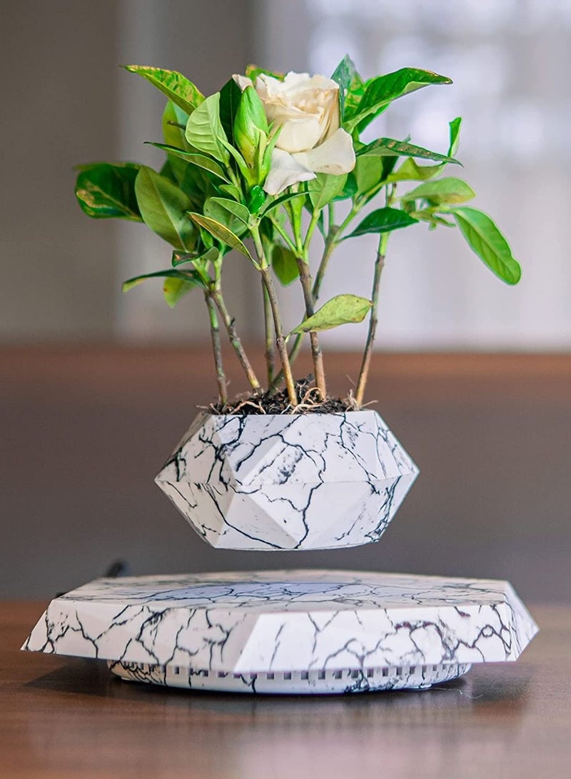 Generic Floating Flower Pot Levitating Rotating Air Bonsai Plant Vase Marble  - Image 1
