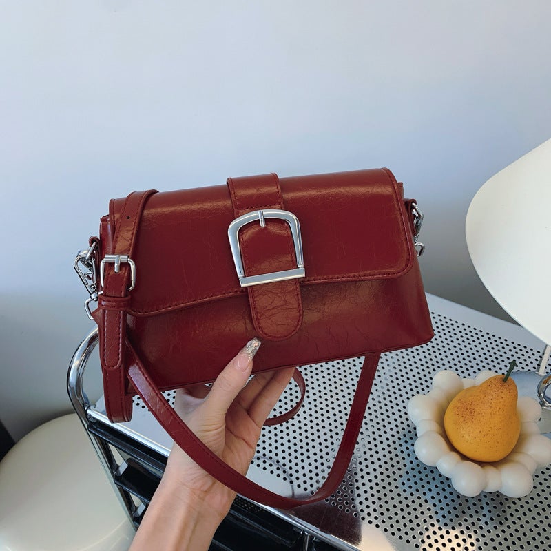 Fashion Joker Solid Color Small Square Bag Style Popular Elegant Simple Shoulder Crossbody Bag Underarm Bag - Image 2