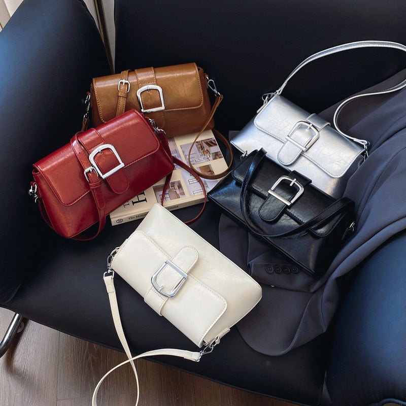 Fashion Joker Solid Color Small Square Bag Style Popular Elegant Simple Shoulder Crossbody Bag Underarm Bag - Image 4