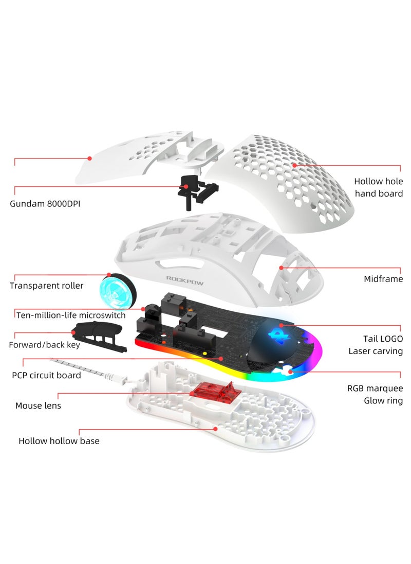 Gaming Mouse,Gaming Mice Honeycomb Hollow Design Ergonomic Wired Mouse with RGB Backlight,up to 8000 DPI,RGB Gaming Mouse for Mac, Laptop,Computer,PC