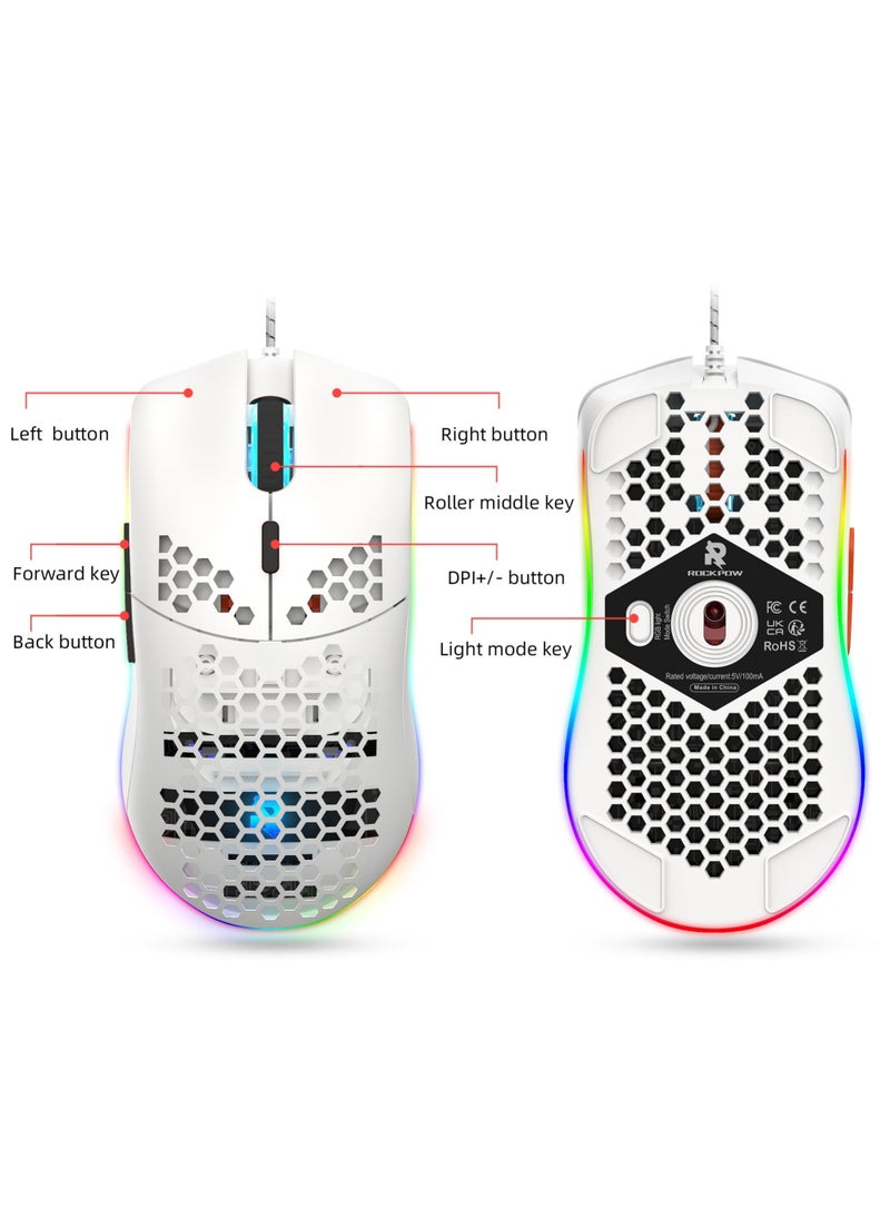 Gaming Mouse,Gaming Mice Honeycomb Hollow Design Ergonomic Wired Mouse with RGB Backlight,up to 8000 DPI,RGB Gaming Mouse for Mac, Laptop,Computer,PC