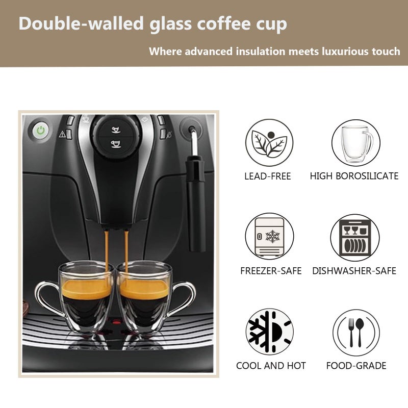 DINGPAI DINGPAl 4 Pack 8oz Double Wall Glass Coffee Mugs,Heat-resistant Borosilicate Glass Mug Cappuccino Espresso Tea Latte Cup with Handle,4 Spoons for Stirring Beverages in Bar,Cafe,or at Home - Image 4