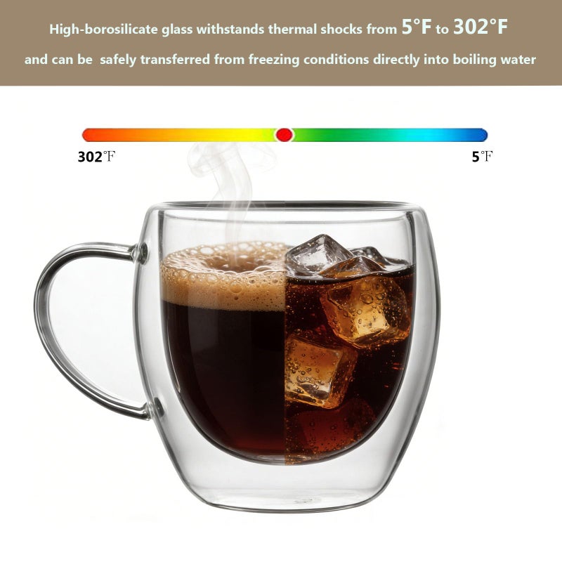 DINGPAI DINGPAl 4 Pack 8oz Double Wall Glass Coffee Mugs,Heat-resistant Borosilicate Glass Mug Cappuccino Espresso Tea Latte Cup with Handle,4 Spoons for Stirring Beverages in Bar,Cafe,or at Home - Image 5
