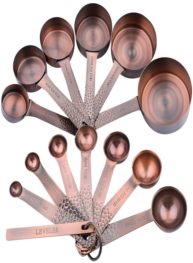 Smithcraft Copper Measuring Cups and Spoons Set, Stainless Steel Copper Plated 6 Metric & US Measuring Cups & 7 Spoons with Leveler for Baking & Kitchen - Image 2