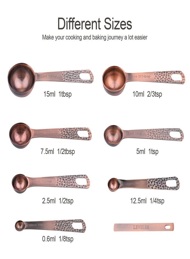 Smithcraft Copper Measuring Cups and Spoons Set, Stainless Steel Copper Plated 6 Metric & US Measuring Cups & 7 Spoons with Leveler for Baking & Kitchen - Image 4