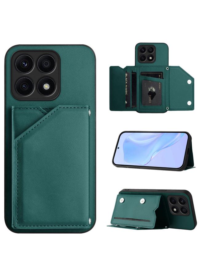 اس-توب جراب لهاتف Honor X8A بملمس جلدي وأربعة فتحات للبطاقات مع حزام معصم - Image 1