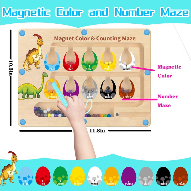 HONGID Dinosaur Toys Magnetic Color and Number Maze  Montessori Toys for 2 3 4 5 Year Old Learning Educational Sensory Toys for Toddlers and Kids Boys Girls Christmas Stocking Stuffers for Kids - Image 3