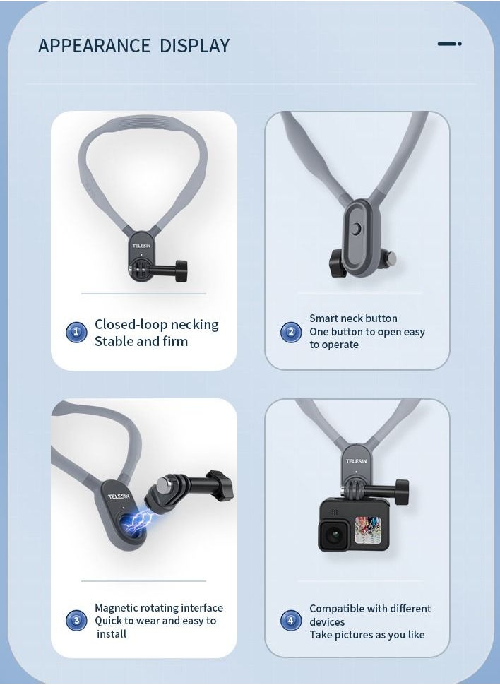 TELESIN - TELESIN Magnetic Neck Hanging Camera Holder for GoPro Insta360 DJI Action Camera - Image 1