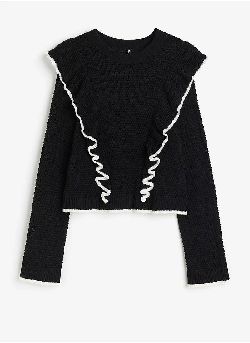 اتش اند ام Frill-Trimmed Textured-Knit Jumper