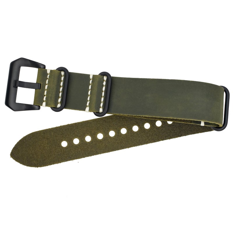 Genuine Leather Watch Strap Vintage NATO StyleGreen crazy horse black on 012s Green crazy horse black on 012s
