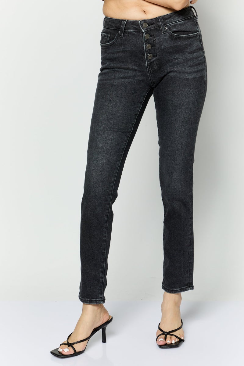 ESPRIT Women Slim Fit Washed Stretchable Jeans, Black - Image 1