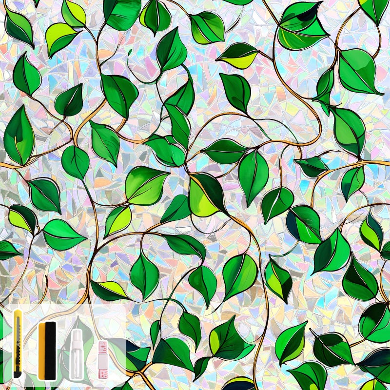 Kromapolis Window Privacy Film, Decorative Rainbow Stained Glass Window Clings, Static Cling Sun Blocking Colorful Decals Sticker, Removable Renter-Friendly Vinyl Covering, 17.5'' x 78.7'' - Image 1