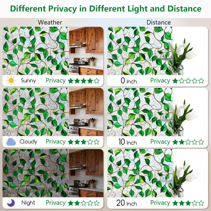 Kromapolis Window Privacy Film, Decorative Rainbow Stained Glass Window Clings, Static Cling Sun Blocking Colorful Decals Sticker, Removable Renter-Friendly Vinyl Covering, 17.5'' x 78.7'' - Image 4