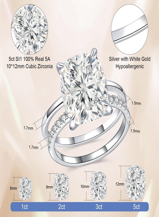 AVECON 3CT/5CT Elongated Cushion Cut Engagement Ring Set for Women, Wedding Promise Cubic Zirconia Band, White Gold Plated Stackable Adjustable Bridal Half Eternity Open Rings, Size 5-9, 9, White Gold - Image 3