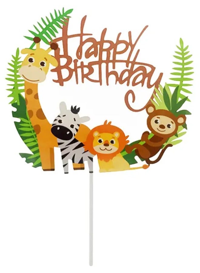 Brain Giggles Happy Birthday Jungle Theme Acrylic Cake Topper - Image 1