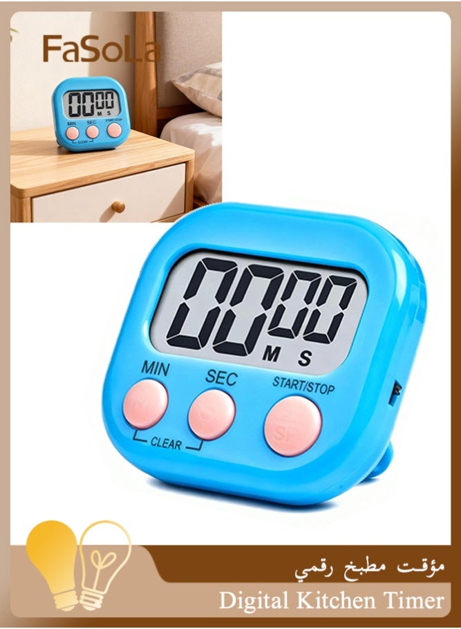 Fasola Digital Kitchen Timer, 1 Pack Countdown Timer with Magnetic Back, Large LCD Display Stopwatch, Time Management Tool for Cooking Kids Study and Gym with Alarm and Silent Mode (Blue) - Image 1