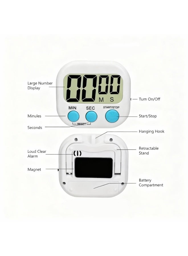 Fasola Digital Kitchen Timer, 1 Pack Countdown Timer with Magnetic Back, Large LCD Display Stopwatch, Time Management Tool for Cooking Kids Study and Gym with Alarm and Silent Mode (Blue) - Image 3