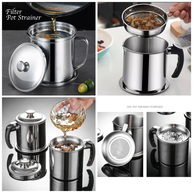 Jorex Mart Oil Strainer Pot Grease Can Stainless Steel Cooking Grease ContainerReuse Oil Storage Best Oil Shaver Removable Filter AntiScalding Handheld Lid for Cooking Oil 15L Silver - Image 3