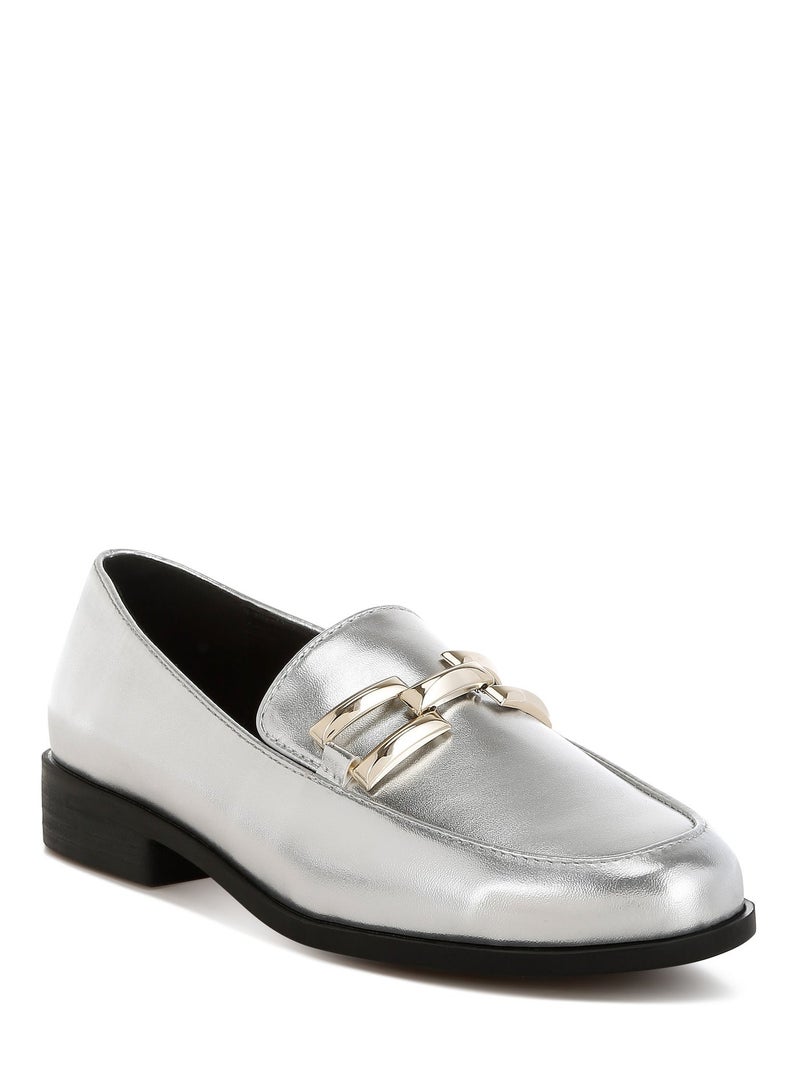 London Rag Women's Metallic Horsebit Detail Loafers in Silver - Image 3