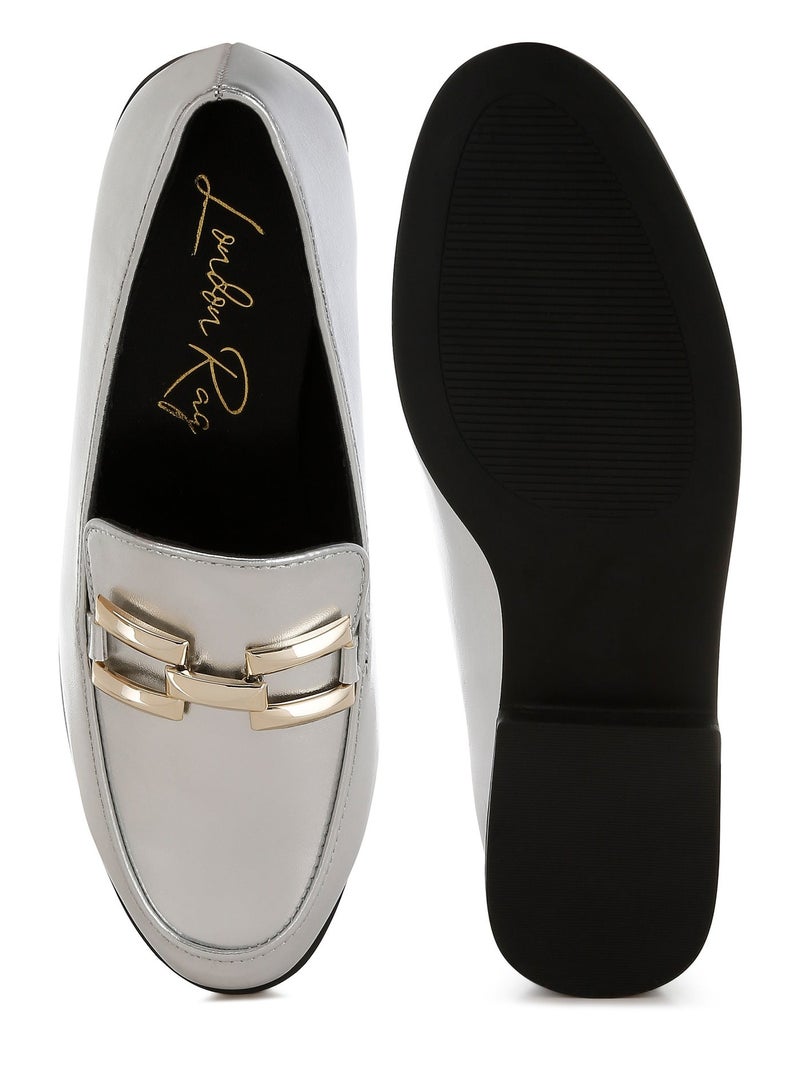 London Rag Women's Metallic Horsebit Detail Loafers in Silver - Image 5