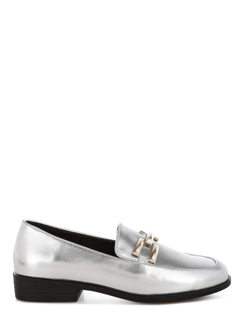 London Rag Women's Metallic Horsebit Detail Loafers in Silver - Image 1