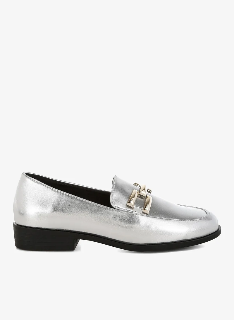 London Rag Women's Metallic Horsebit Detail Loafers in Silver