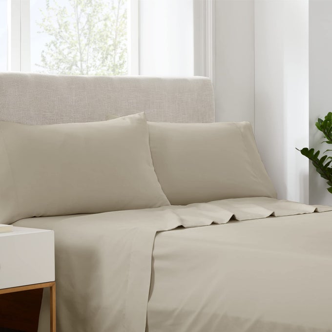 SIMPLY CLEAN SUPER SOFT HYPOALLERGENIC STAIN RESISTANT DEEP POCKET 3 PIECES SOLID BED SHEET SET TWIN XL KHAKI