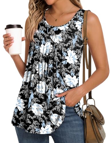 LONGYUAN Women's Tank Tops 2025 Summer Sleeveless T-Shirts Casual Tunics Loose Fitted Blouse White Lily X-Large - Image 2
