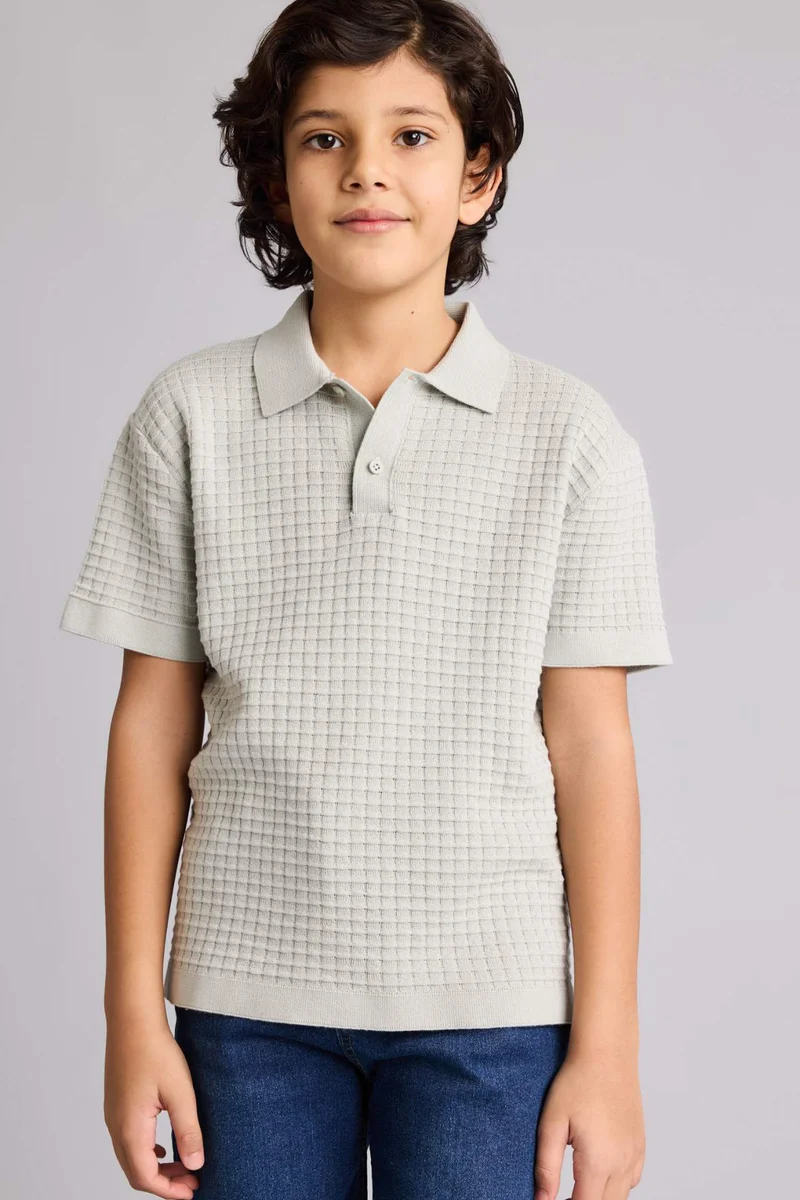 ديفاكتو Boy Regular Fit Polo Collar Pullover
