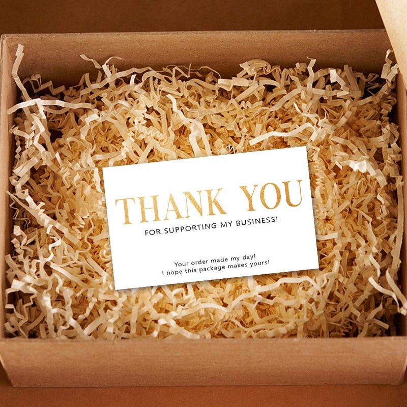 JioJio CHAN 50 White Bright Gold Letter Simple Design Thank You for Supporting My Small Business Cards (3.5 x 2 Inches) for Online, Handmade Goods, Retail Store, Customer Package Inserts, Back Blank - Image 4