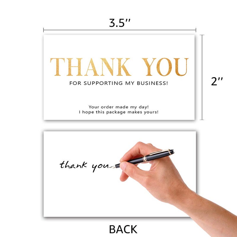 JioJio CHAN 50 White Bright Gold Letter Simple Design Thank You for Supporting My Small Business Cards (3.5 x 2 Inches) for Online, Handmade Goods, Retail Store, Customer Package Inserts, Back Blank - Image 2