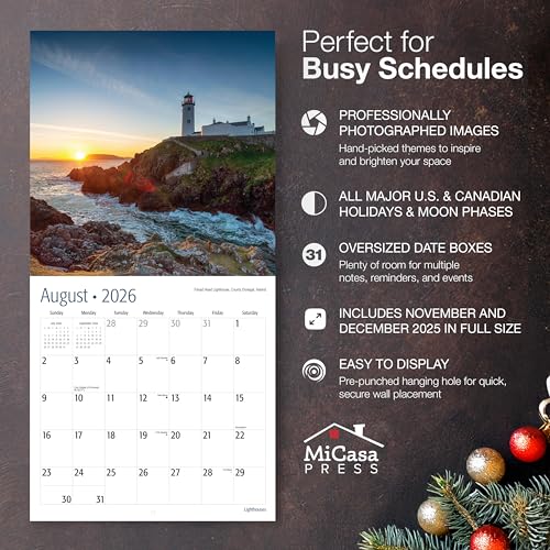 MICASA PRESS Lighthouses 2026 Wall Calendar 12 Month | 12" x 24" Open | Thick & Sturdy Paper | Giftable | Travel Calendar 2026 - Image 2