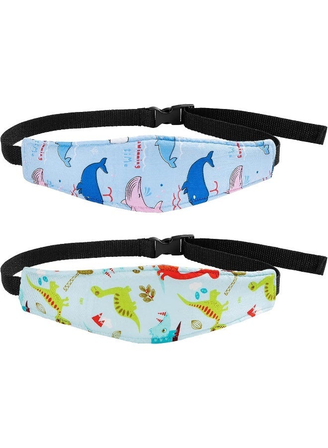 Hestya 2 Pieces Baby Carseat Head Support Dinosaur Dolphin Band Strap Headrest Stroller Seat Sleeping Headrest Neck Relief Head Strap Headband for Kids Children Toddler Infant - Image 1