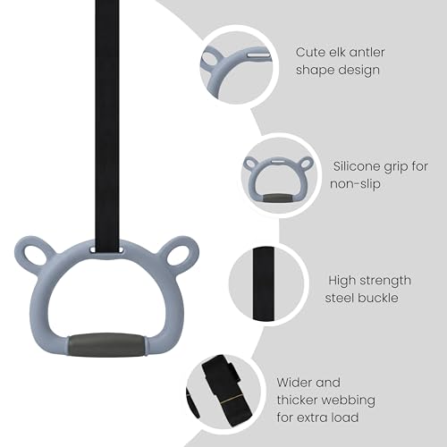 TechHark® Kids Gymnastic Rings with 11.5 Ft Adjustable Straps, Grey Bear Design, Up to 200Kg Capacity, Silicone Grip, Home Fitness Equipment for Children and Teens Training - Image 3
