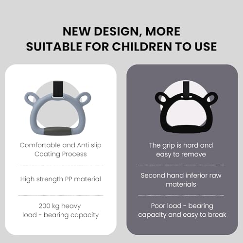 TechHark® Kids Gymnastic Rings with 11.5 Ft Adjustable Straps, Grey Bear Design, Up to 200Kg Capacity, Silicone Grip, Home Fitness Equipment for Children and Teens Training - Image 4