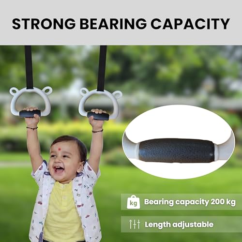 TechHark® Kids Gymnastic Rings with 11.5 Ft Adjustable Straps, Grey Bear Design, Up to 200Kg Capacity, Silicone Grip, Home Fitness Equipment for Children and Teens Training - Image 2