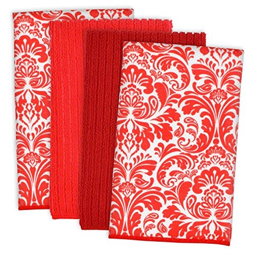 DII Cleaning Collection Multi-Purpose Microfiber, Red Damask, Dishtowel Set - Image 1
