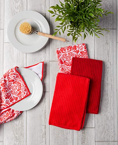 DII Cleaning Collection Multi-Purpose Microfiber, Red Damask, Dishtowel Set - Image 4