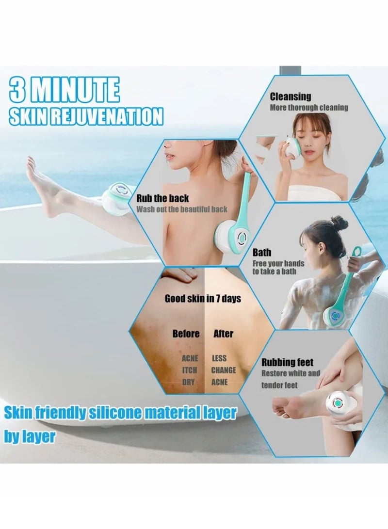 Electric Shower Brush Rechargeable Rotating Long Handle Back Scrubber Suitable for Body Cleansing Exfoliation Waterproof and Non-Slip with Siliconewith 5 Attachments Brush(Green) - Image 3