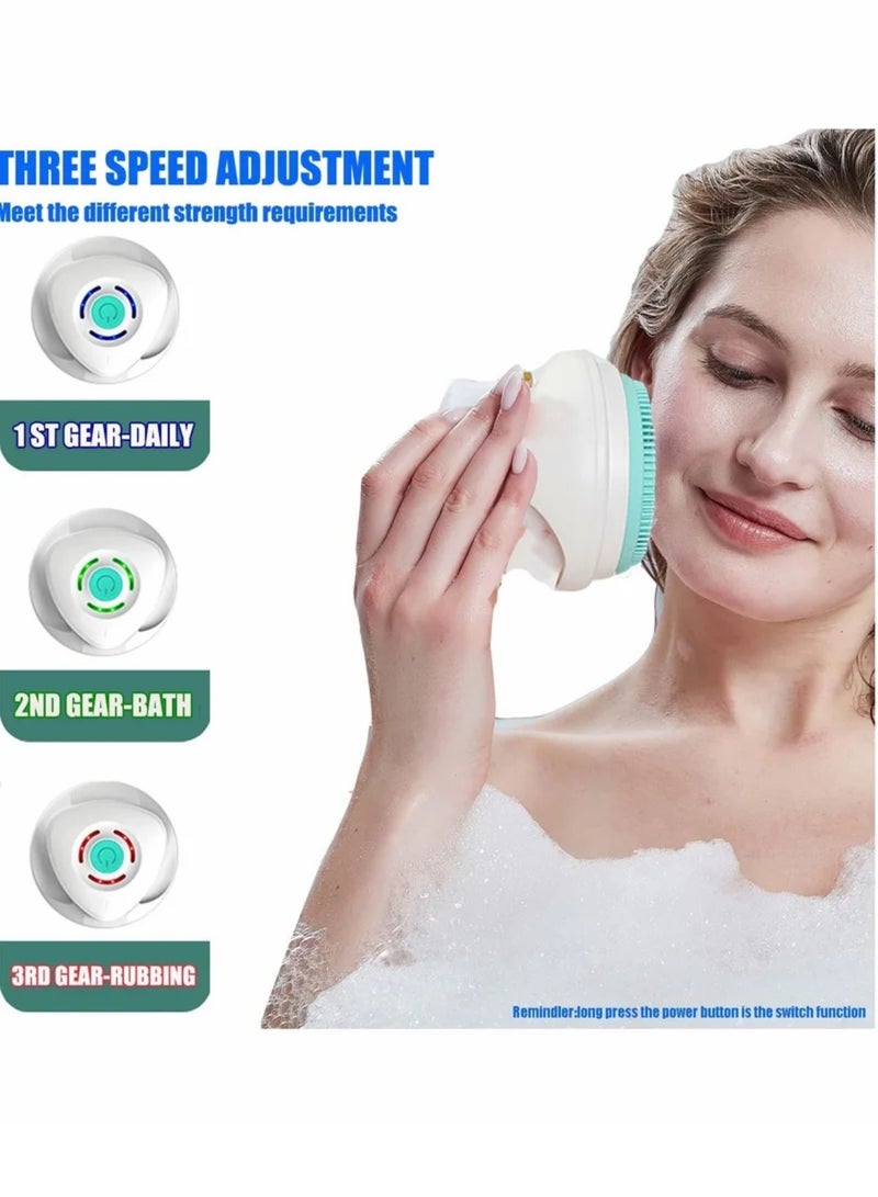 Electric Shower Brush Rechargeable Rotating Long Handle Back Scrubber Suitable for Body Cleansing Exfoliation Waterproof and Non-Slip with Siliconewith 5 Attachments Brush(Green) - Image 2