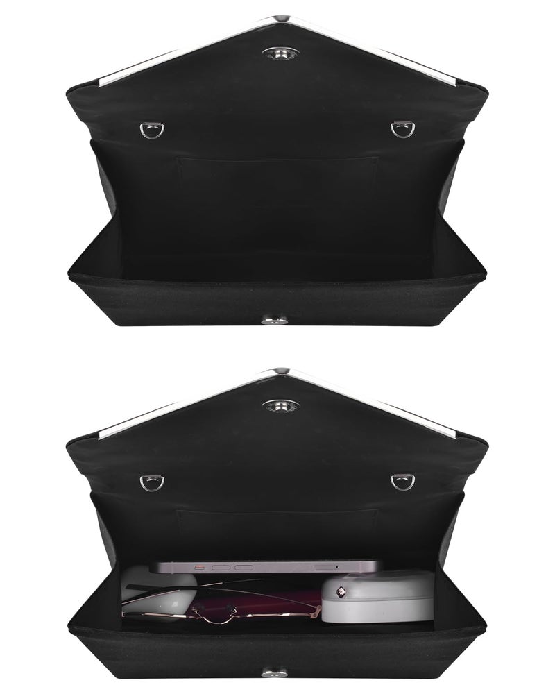 Women's Black Satin Glitter Evening Clutch Purse with Magnetic Closure and Straps - Image 5
