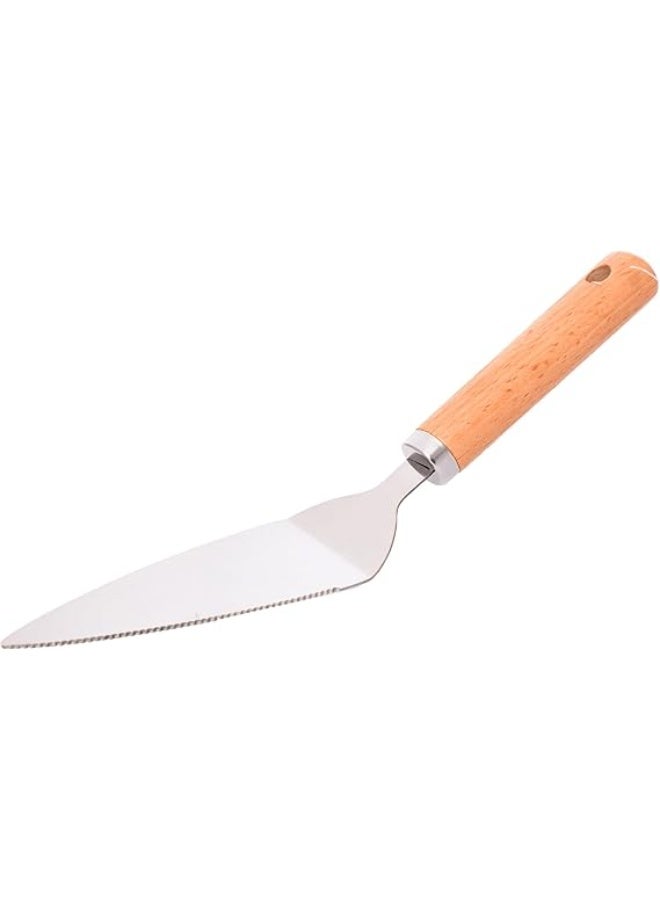 Stainless Steel Cake Server with Wooden Handle, Serrated Edge Flat Cake Serving Spatula - Image 2