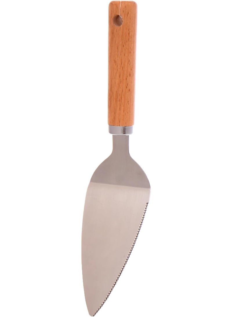 Stainless Steel Cake Server with Wooden Handle, Serrated Edge Flat Cake Serving Spatula - Image 3