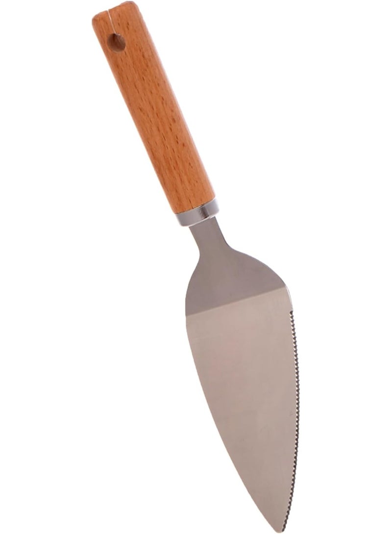 Stainless Steel Cake Server with Wooden Handle, Serrated Edge Flat Cake Serving Spatula - Image 1