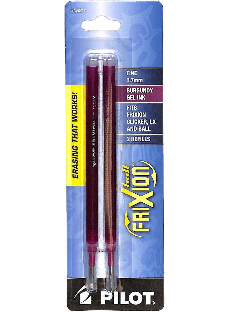 PILOT FriXion Gel Ink Refills For Clicker, LX & Ball Pens, Fine Point (0.7mm), Burgundy Ink, 2-Pack (15214)