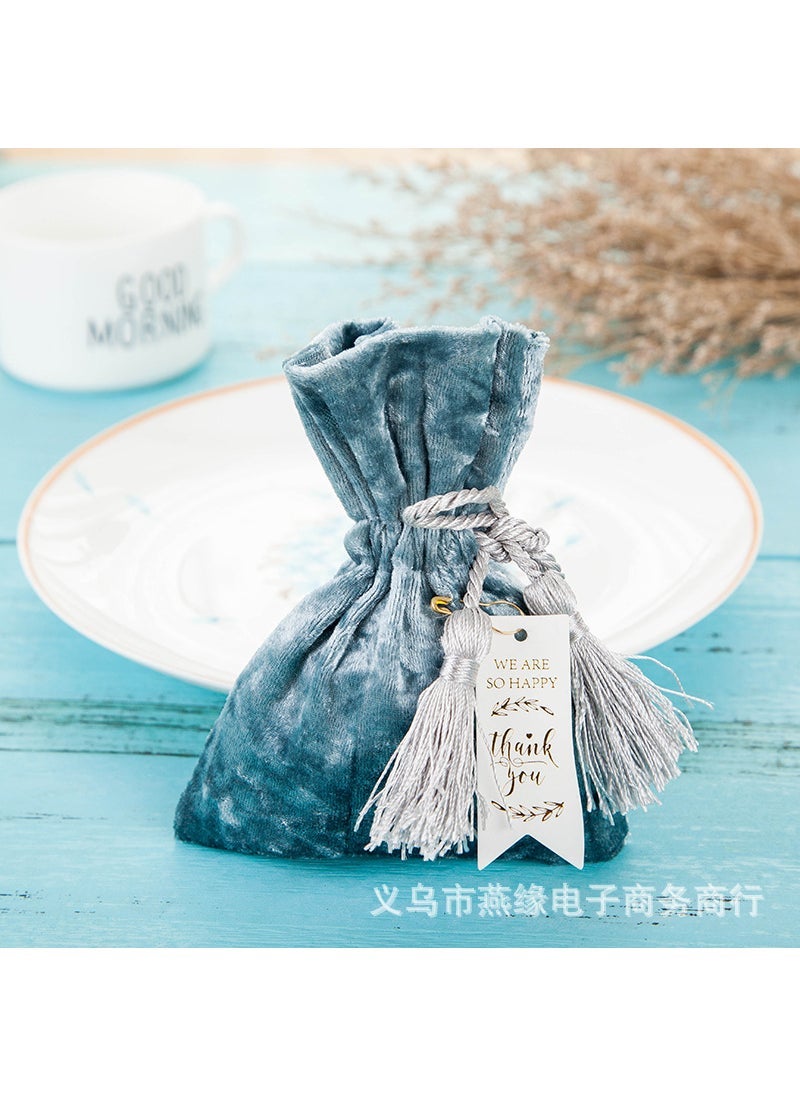 Chinese style creative bunched flannel bag candy bag candy box wedding supplies hand mixing gift box gift box manufacturer Haze Blue Tassel Small