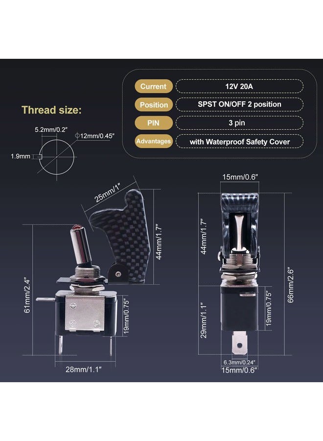 Twidec /3Pcs Rocker Toggle Switch 12V 20A Heavy Duty Racing Car Automative Auto SPST ON/OFF Toggle Switch Red LED Light Illuminated 3Pin With Charcoal Grey Waterproof Safety Cover ASW-07DRGYMZ - Image 4