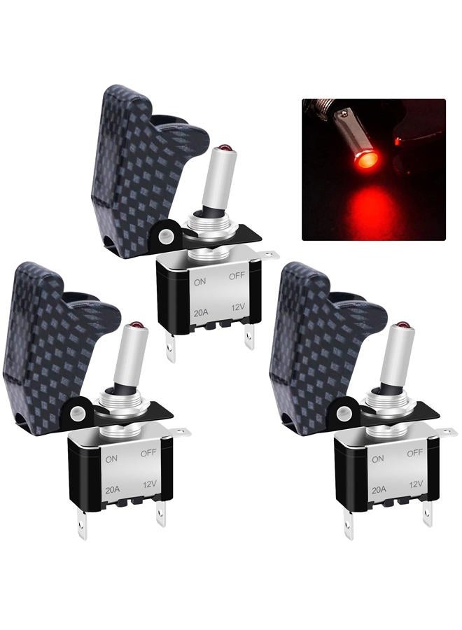 Twidec /3Pcs Rocker Toggle Switch 12V 20A Heavy Duty Racing Car Automative Auto SPST ON/OFF Toggle Switch Red LED Light Illuminated 3Pin With Charcoal Grey Waterproof Safety Cover ASW-07DRGYMZ - Image 1